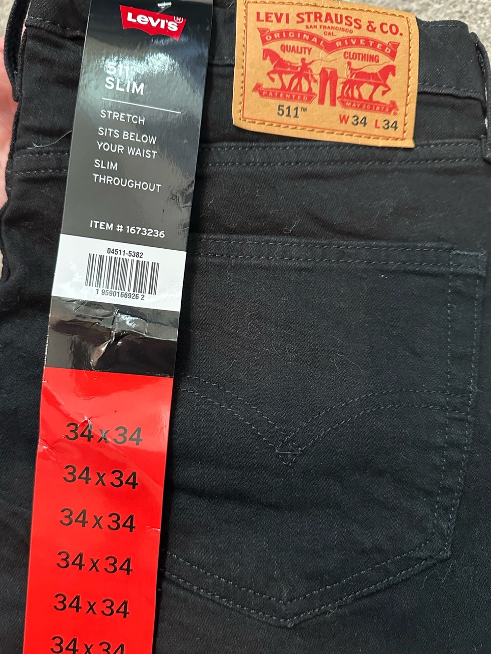 Levi’s 511 Slim Black Jeans Size 34x34 - With tags